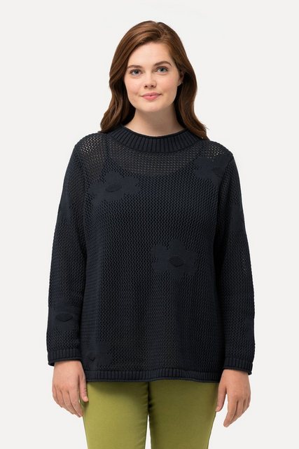 Ulla Popken Strickpullover Pullover Lochstrick Rundhals Langarm Biobaumwoll günstig online kaufen