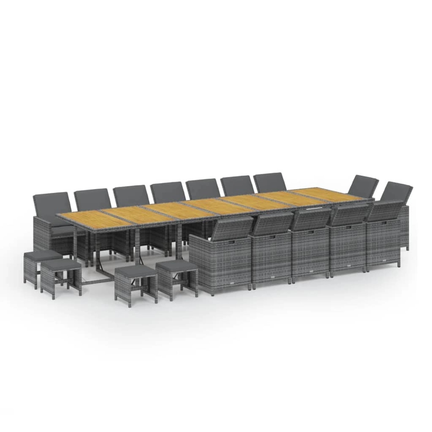 vidaXL 19-Tlg Garten-Essgruppe mit Kissen Grau Poly Rattan 3095661 günstig online kaufen