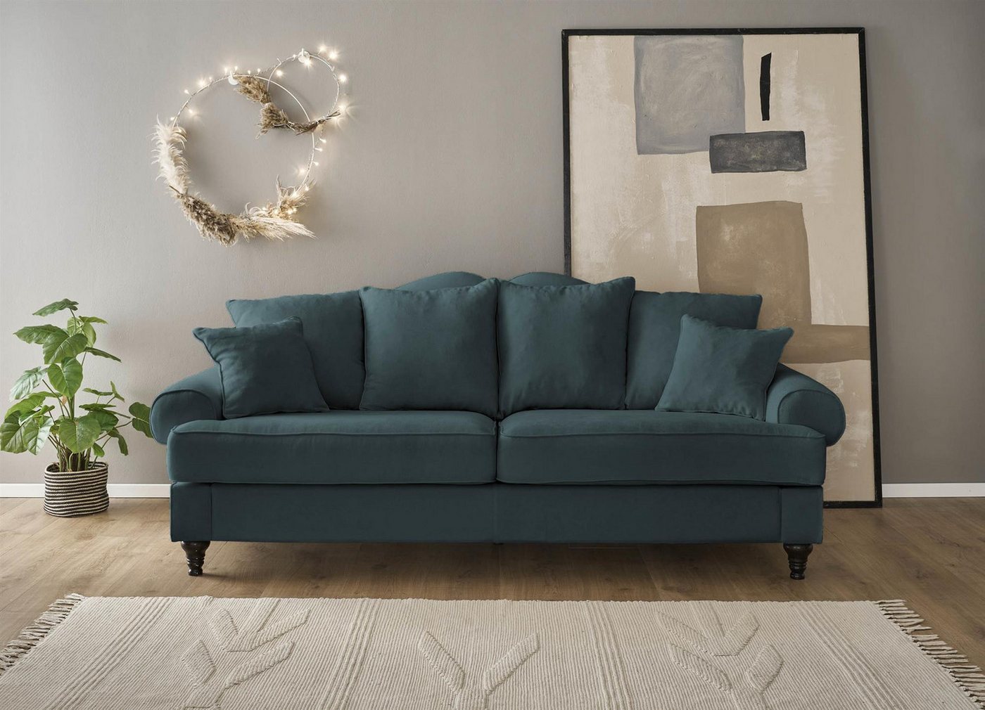 Design-Wohngalerie Sofa Couch Carmen 3,5 Sitzer - Mikrofaserstoff Blaugrün günstig online kaufen