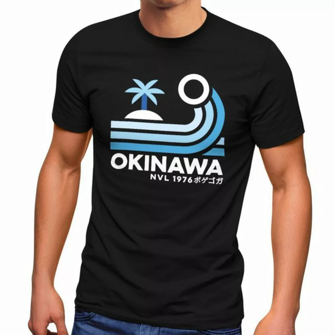Neverless Print-Shirt Herren T-Shirt Japan Okinawa Schriftzug Retro Palme W günstig online kaufen