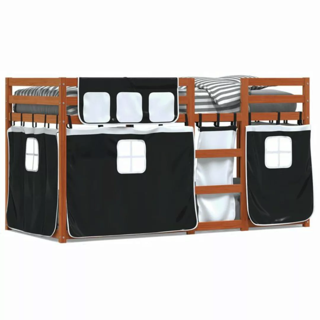 vidaXL Bett Etagenbett mit Vorhängen Weiß Schwarz 90x200 cm Kiefernholz günstig online kaufen