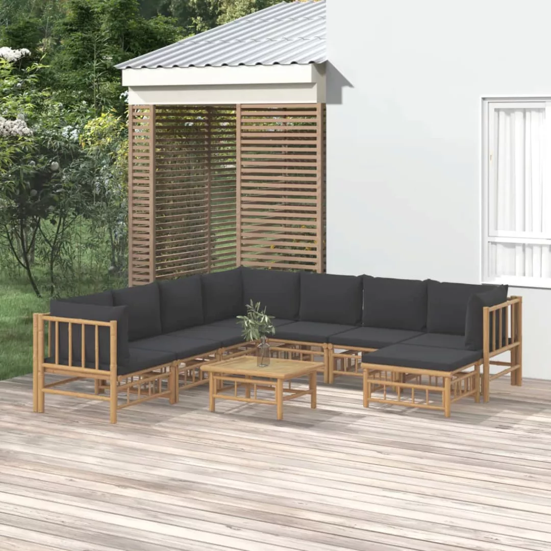 Vidaxl 9-tlg. Garten-lounge-set Mit Dunkelgrauen Kissen Bambus günstig online kaufen