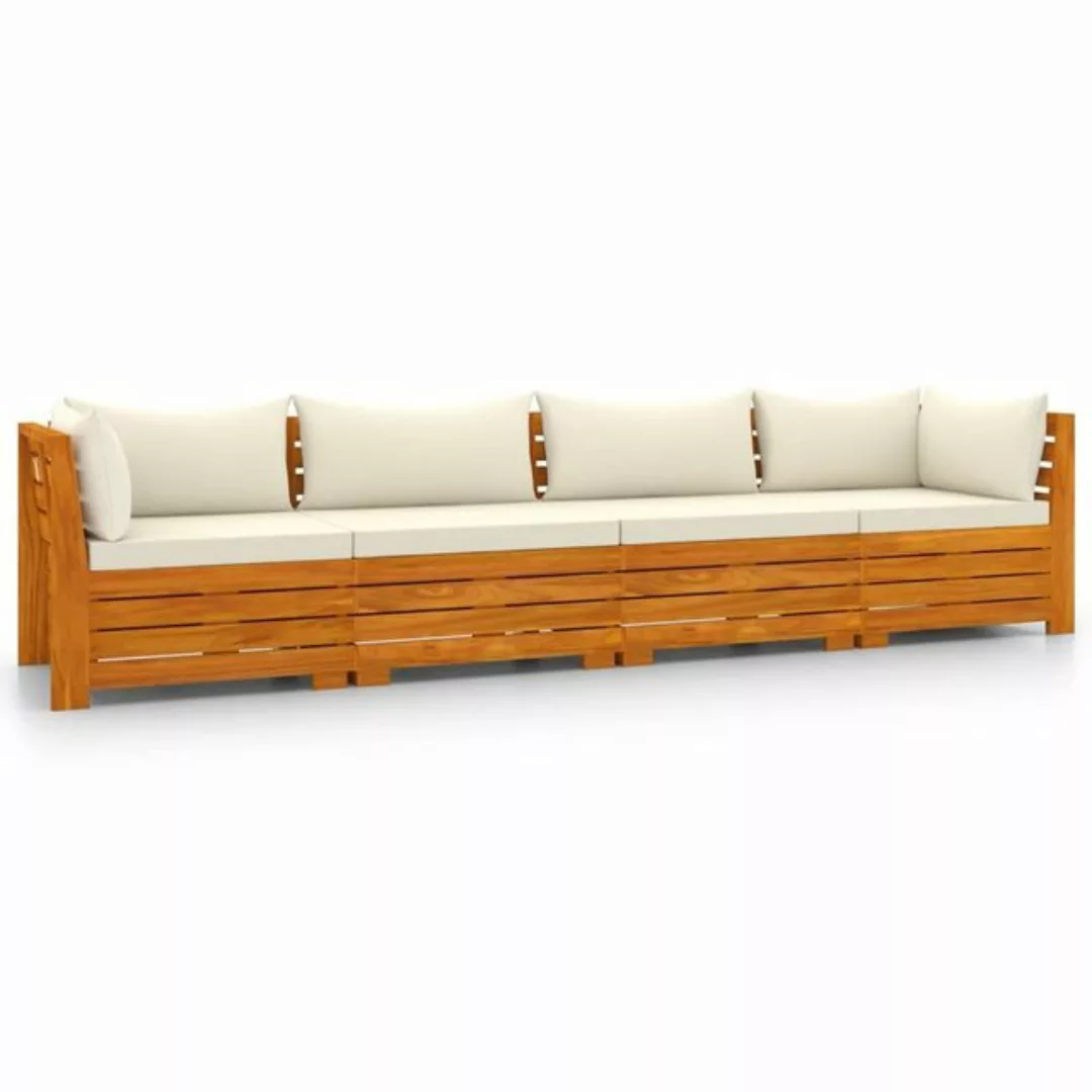 furnicato Loungesofa 4-Sitzer-Gartensofa mit Kissen Massivholz Akazie günstig online kaufen