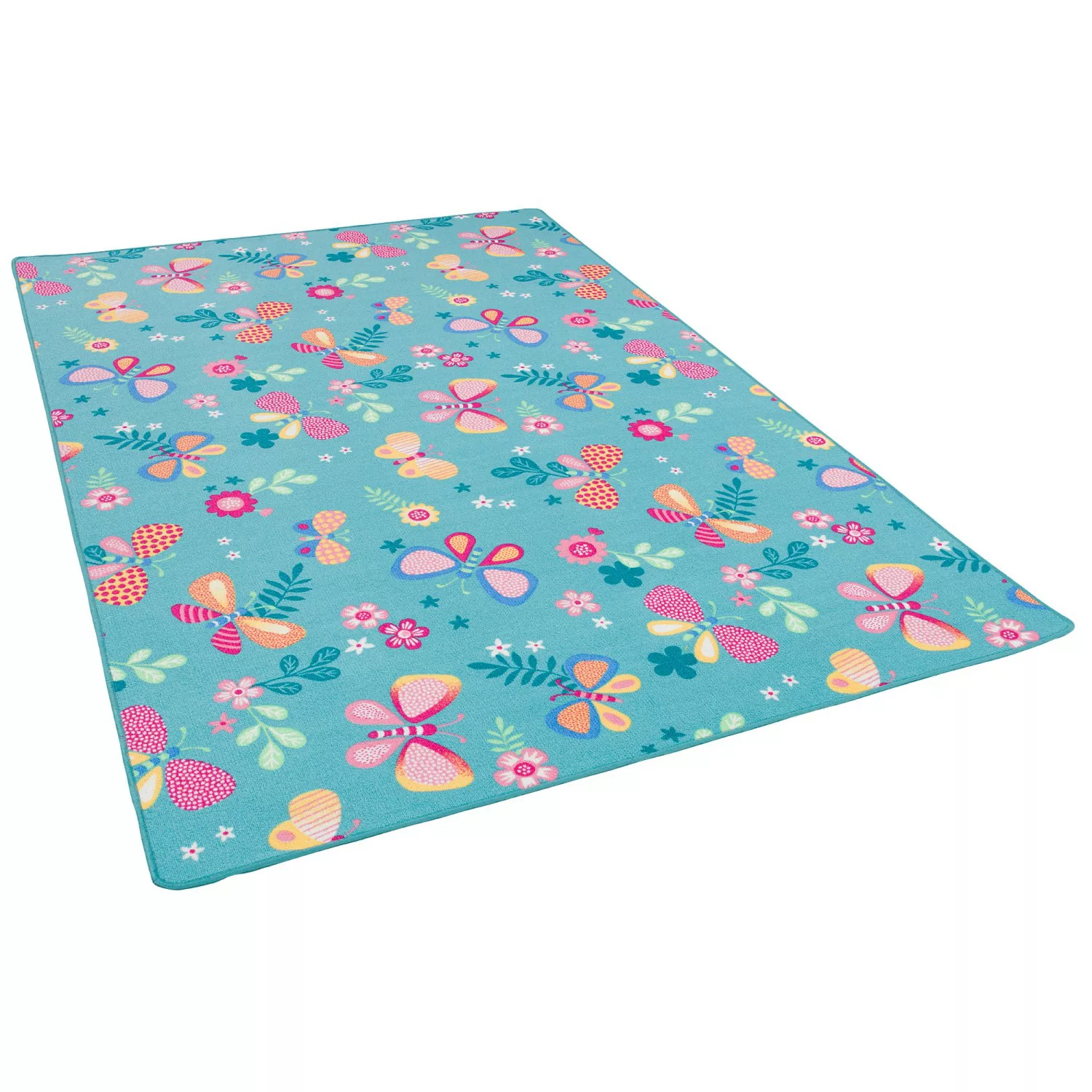 Snapstyle Kinder Spiel Teppich Schmetterling Türkis 133x133cm günstig online kaufen