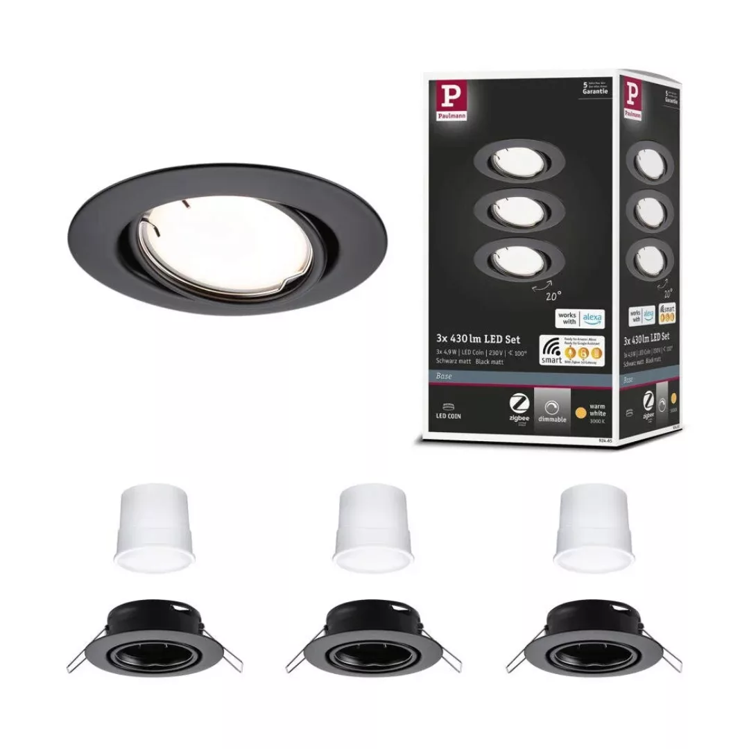 Smarte Zigbee 3.0 LED Einbauleuchte Base Coin in Schwarz-matt 3x 4,9W 1290l günstig online kaufen