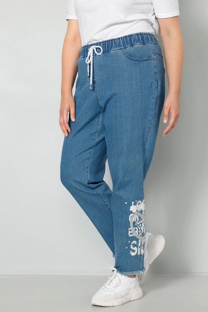 MIAMODA Lederimitathose Jeans-Joggpants Saumdruck Elastikbund günstig online kaufen