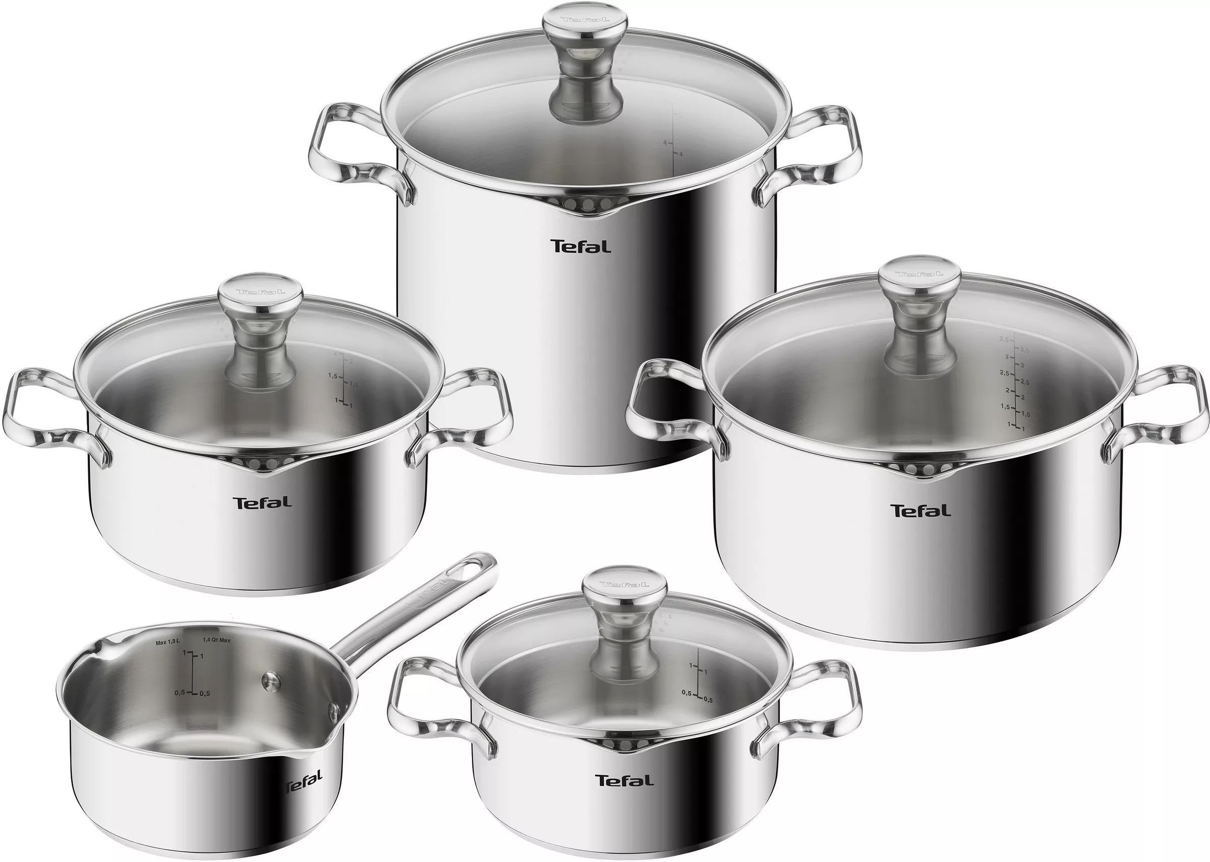 Tefal Topf-Set »Duetto«, Edelstahl, (Set, 9 tlg., 1x Stielkasserolle 16 cm, günstig online kaufen