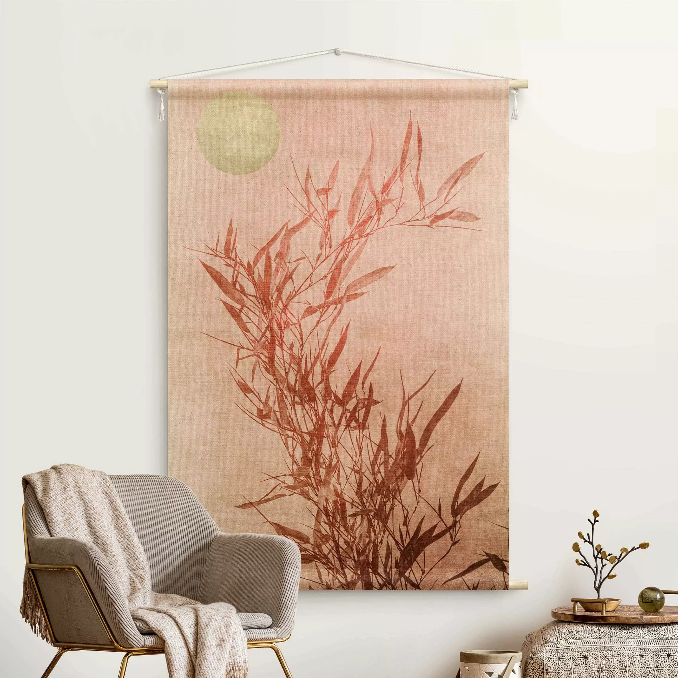 Wandteppich Goldene Sonne mit Rosa Bambus günstig online kaufen
