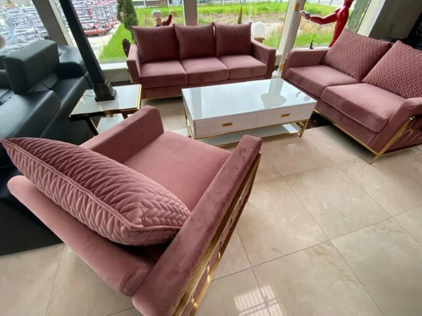 JVmoebel Sofa Sofa Couch Samt Polster Sitz 3+2+1 Sitzer Design Metall Sofas günstig online kaufen