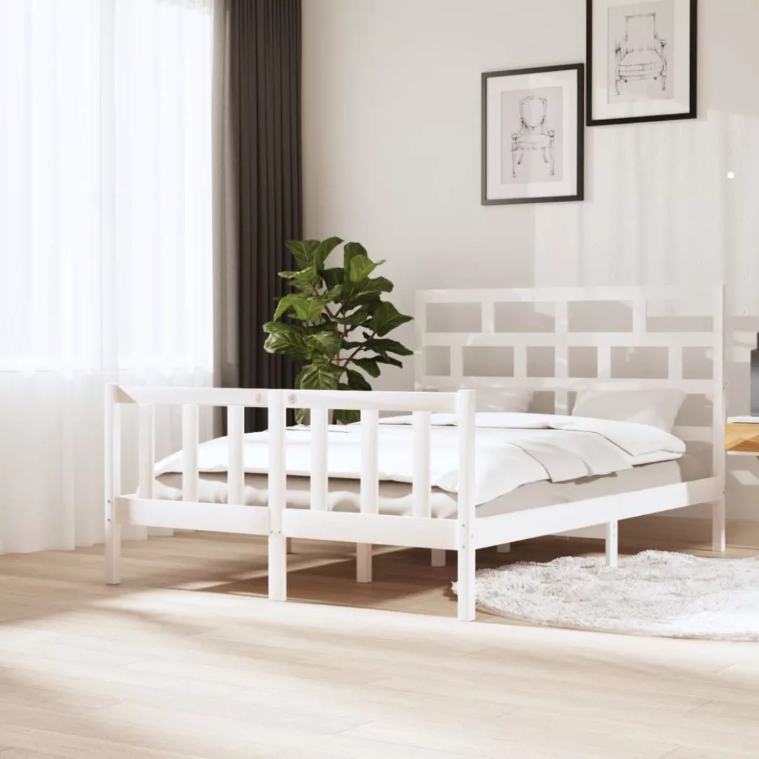 vidaXL Bettgestell Massivholzbett Weiß Kiefer 140x200 cm Bett Bettrahmen Be günstig online kaufen
