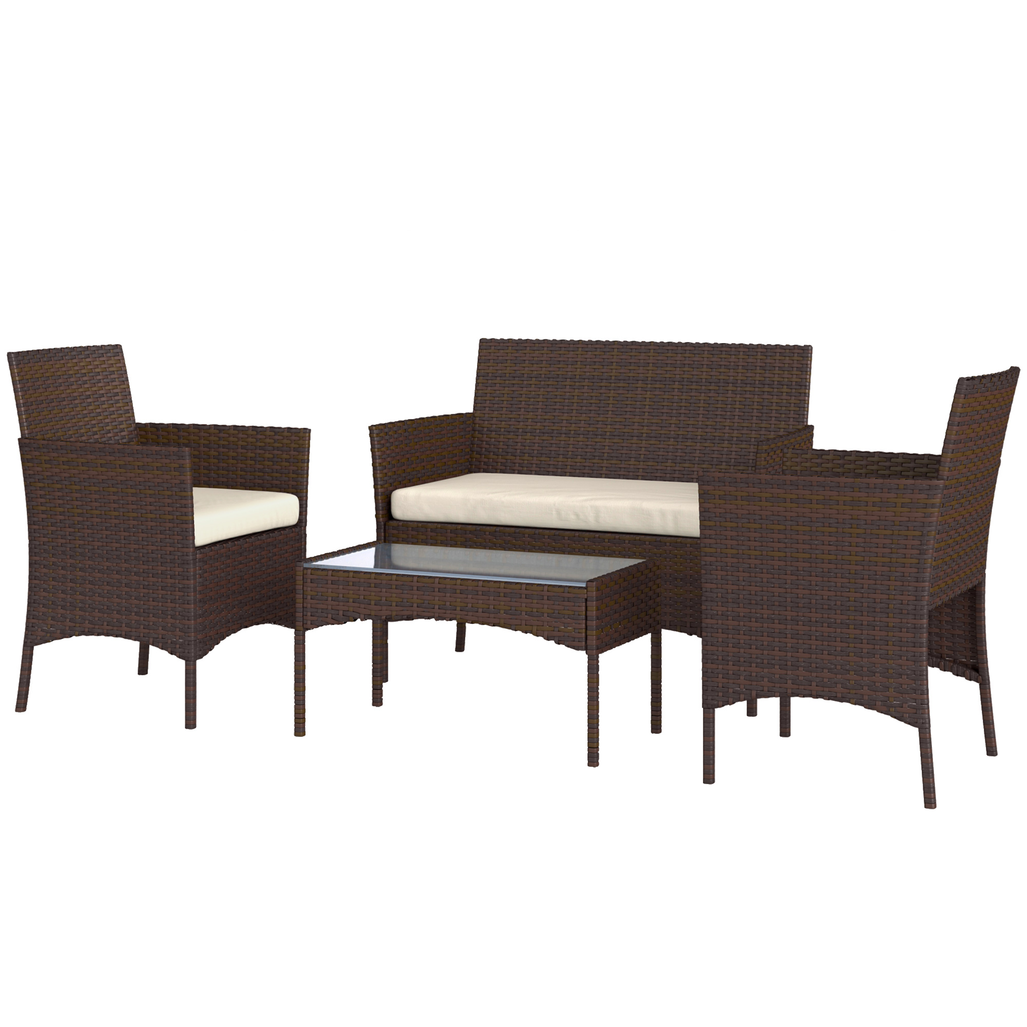 Outsunny 4-teiliges Gartenmöbel-Set aus Rattan, Outdoor-Sofa mit 2 Sitzen, günstig online kaufen