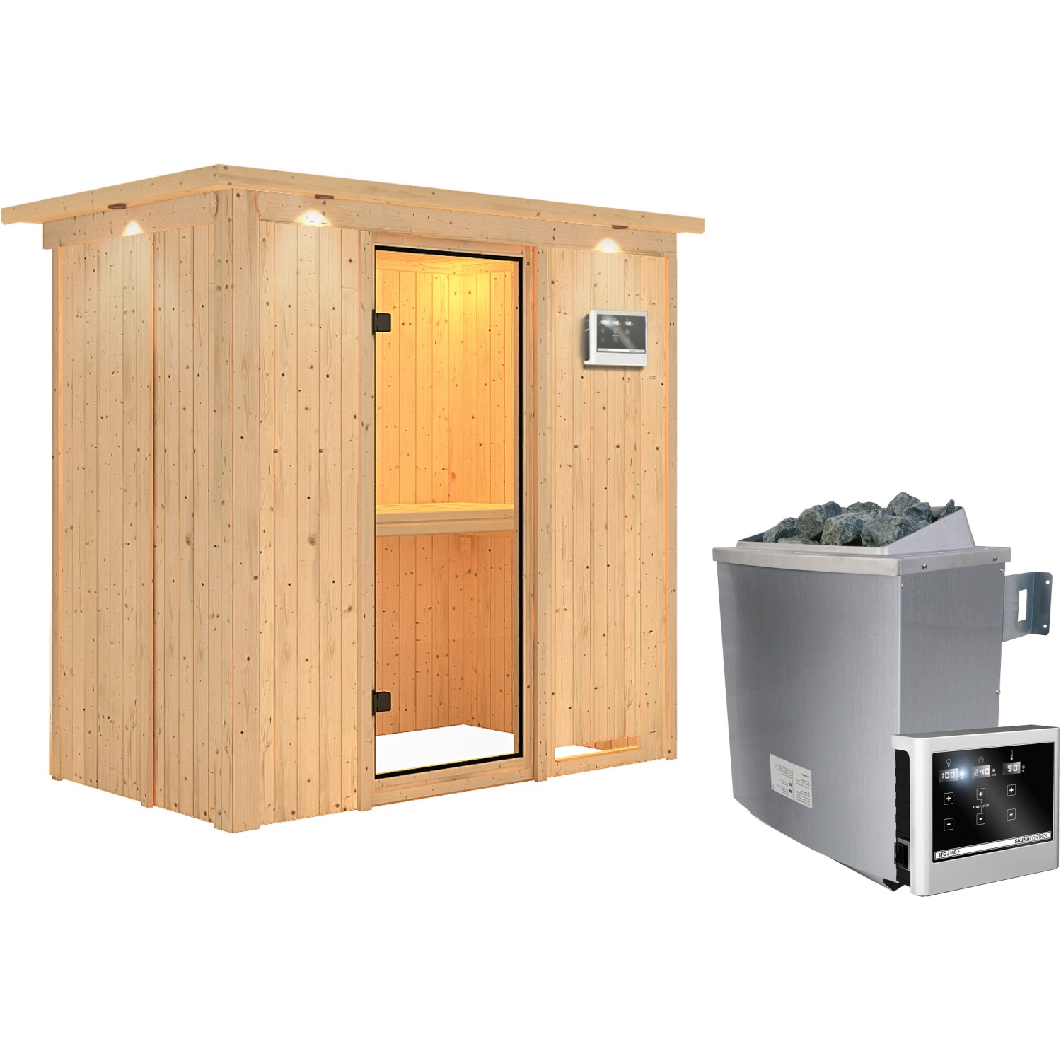 Karibu Sauna Vera, Ofen, externe Steuerung Easy, Glastür, LED-Dachkranz günstig online kaufen