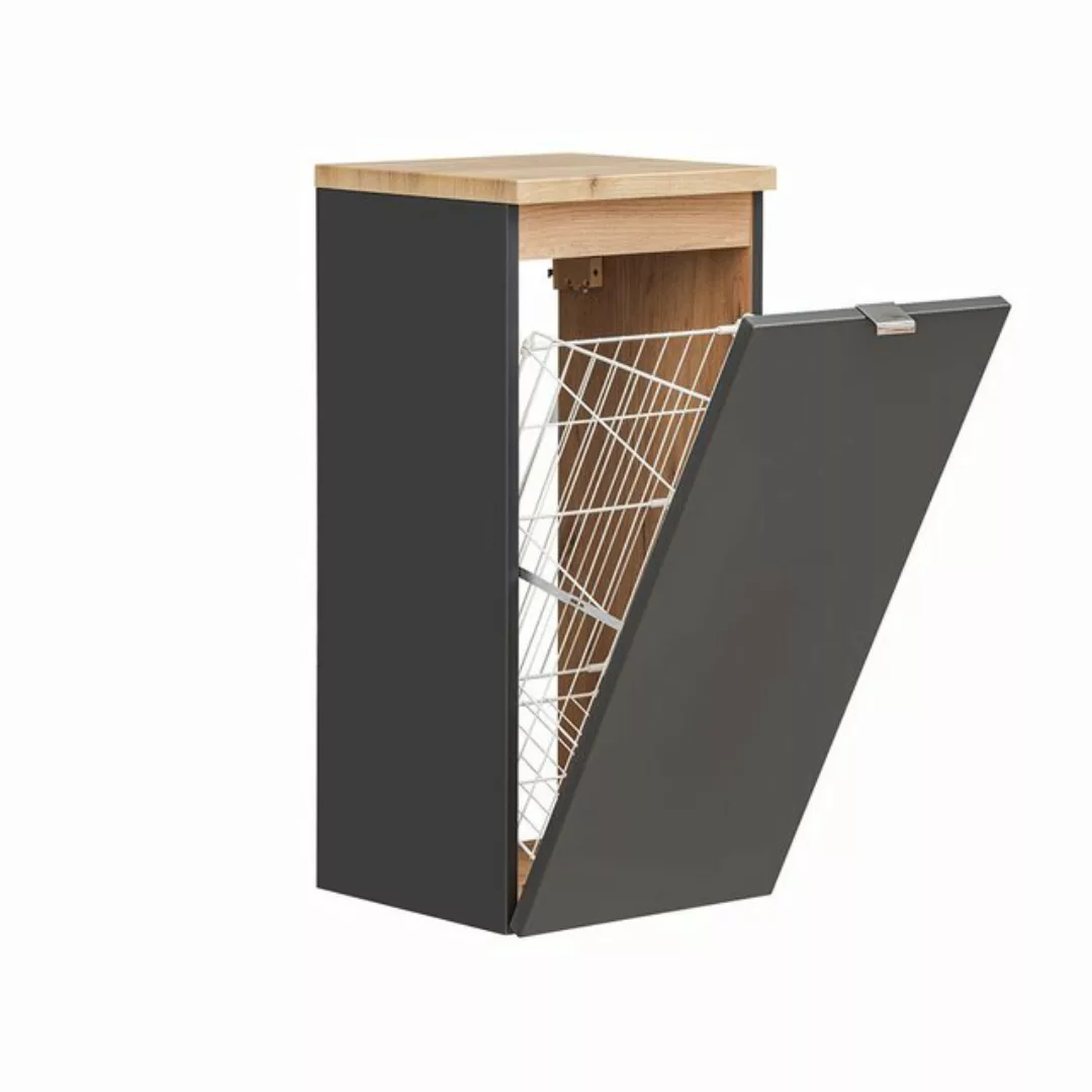 Lomadox Badezimmer Unterschrank mit Wäschekorb TOSKANA-BLACK-56 in seidenma günstig online kaufen
