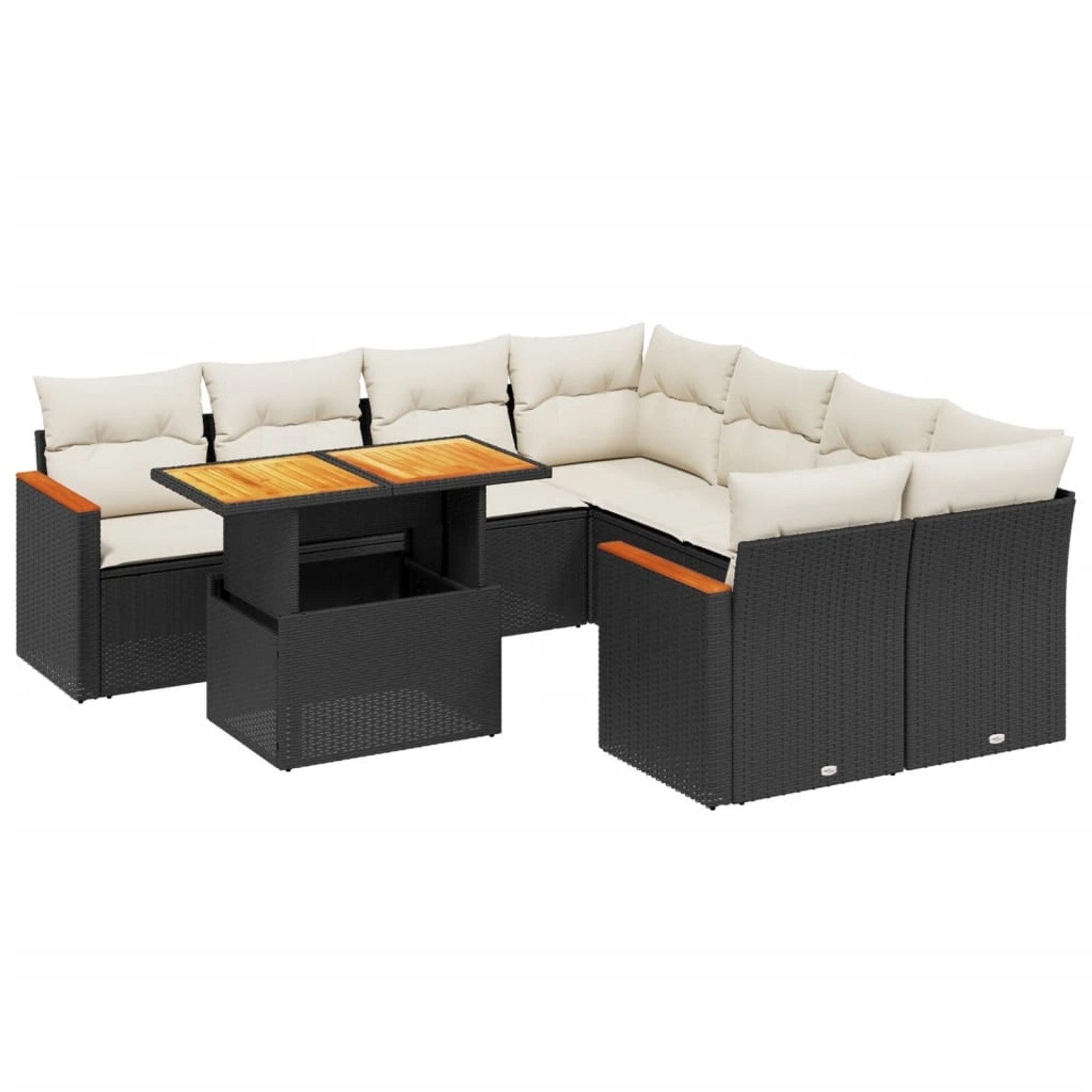 vidaXL 9-Tlg Garten-Sofagarnitur mit Kissen Schwarz Poly Rattan 3273002 günstig online kaufen