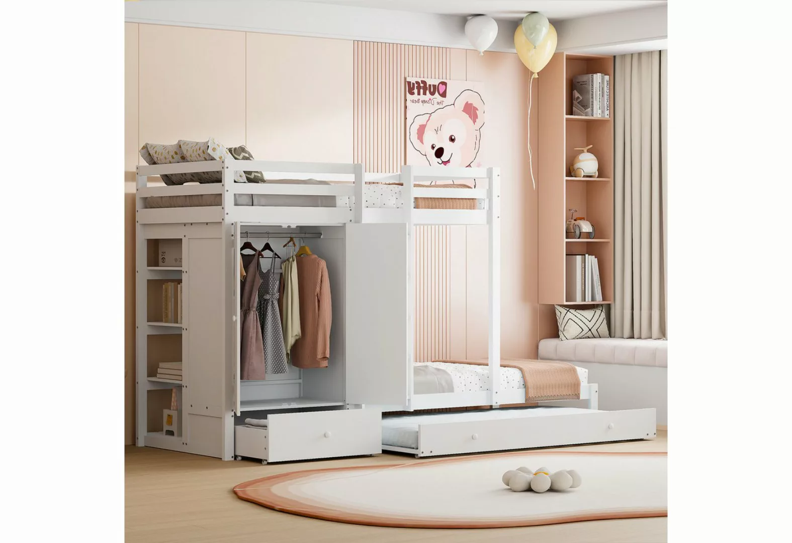 Odikalo Etagenbett Kinderbett 90*200 mit Ausziehbett, Kleiderschrank, und A günstig online kaufen