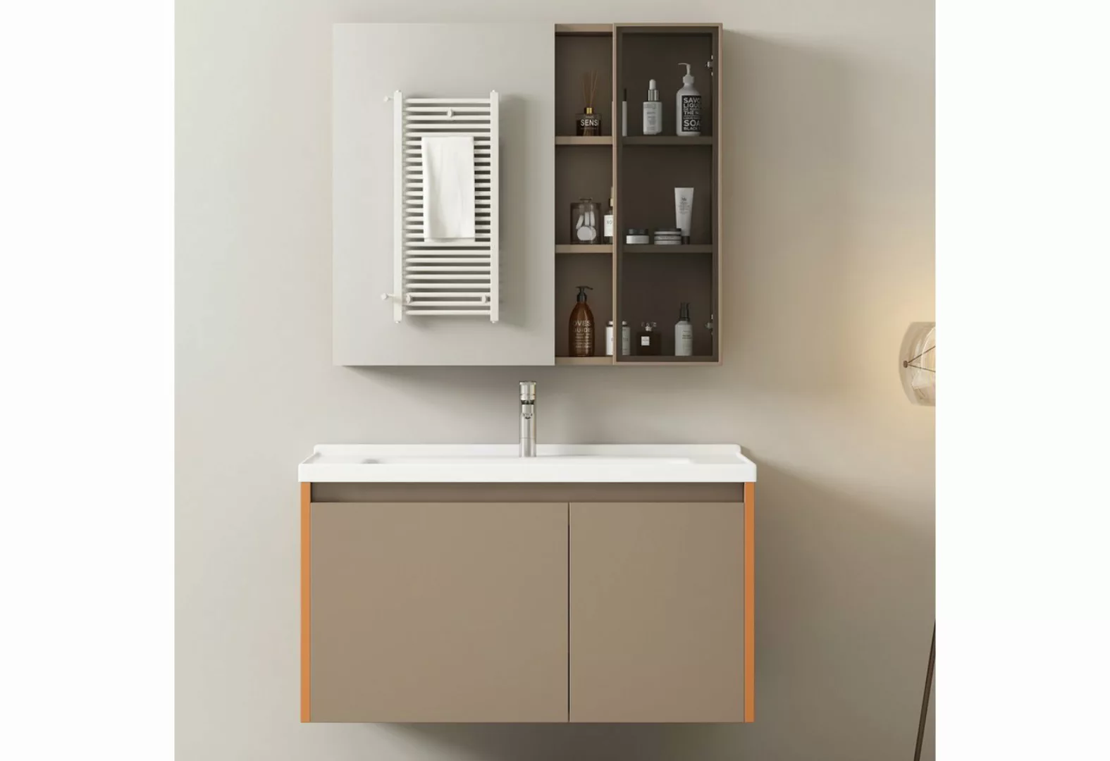 HT Badezimmerspiegelschrank Badezimmer Badmöbel Set, Waschbeckenunterschran günstig online kaufen