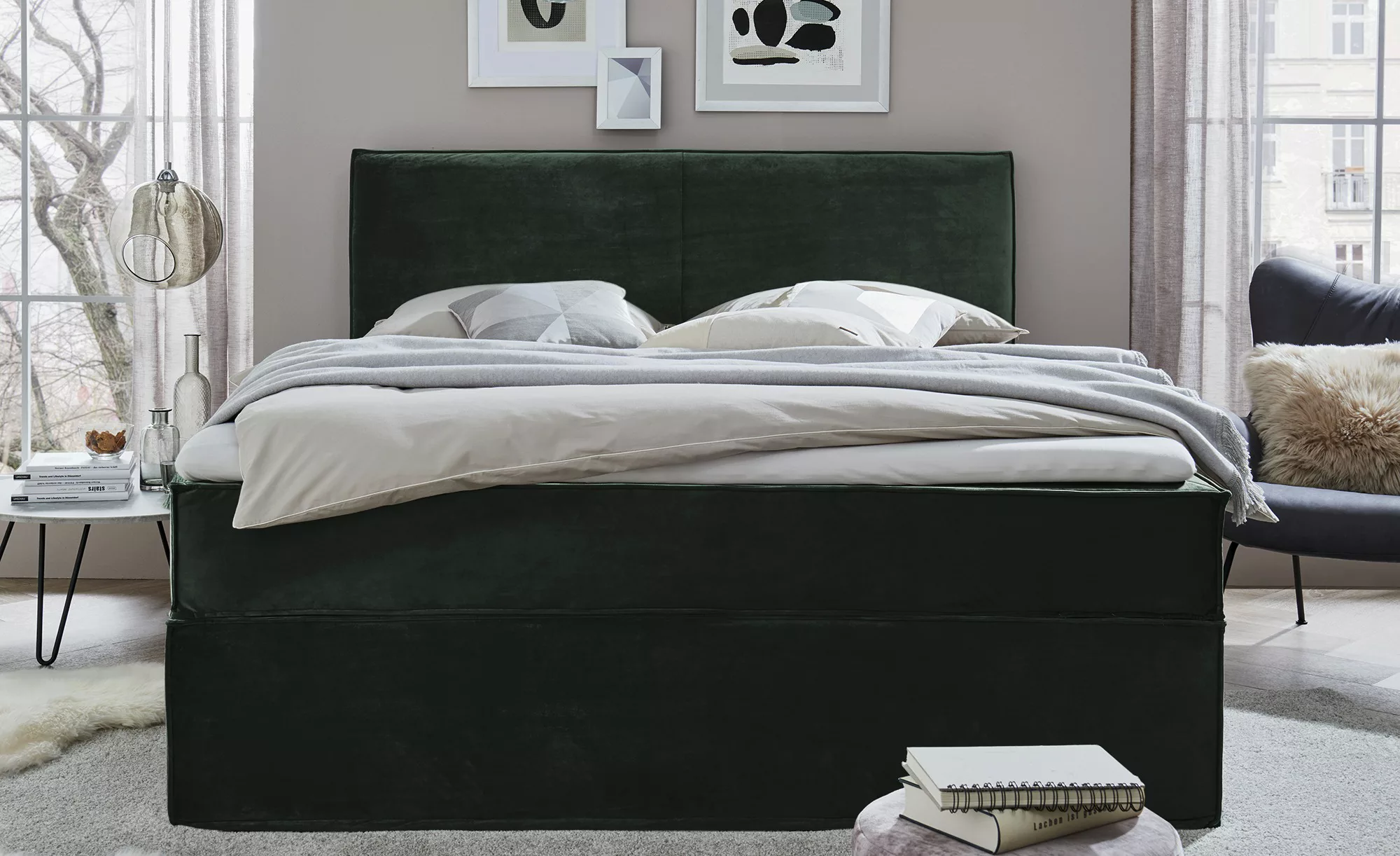 Boxi Boxspringbett 160 x 200 cm mit trendigem Keder Boxi Urban ¦ grün ¦ Maß günstig online kaufen