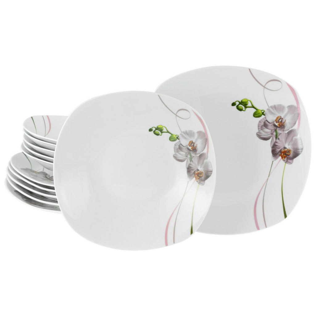 CreaTable Tafelservice Square Orchidee weiß Porzellan 12 tlg. günstig online kaufen