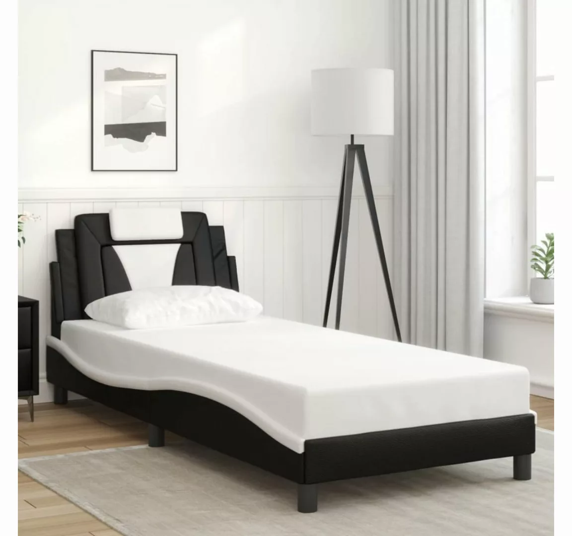 vidaXL Bett Bettgestell mit Kopfteil Schwarz und Weiß 80x200 cm Kunstleder günstig online kaufen