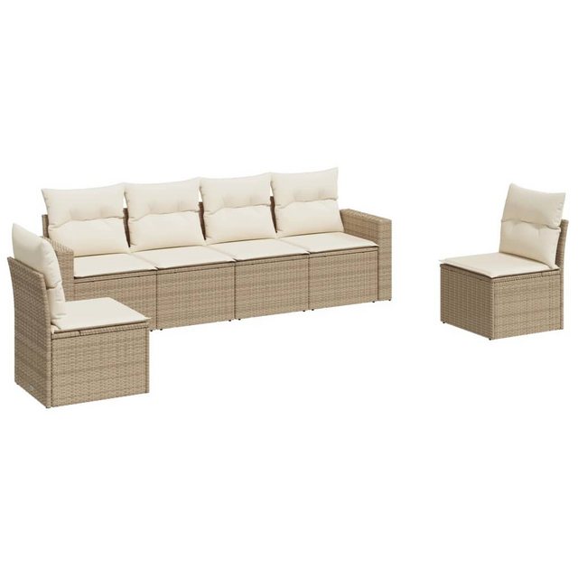 vidaXL Sofaelement 6-tlg. Garten-Sofagarnitur mit Kissen Beige Poly Rattan günstig online kaufen