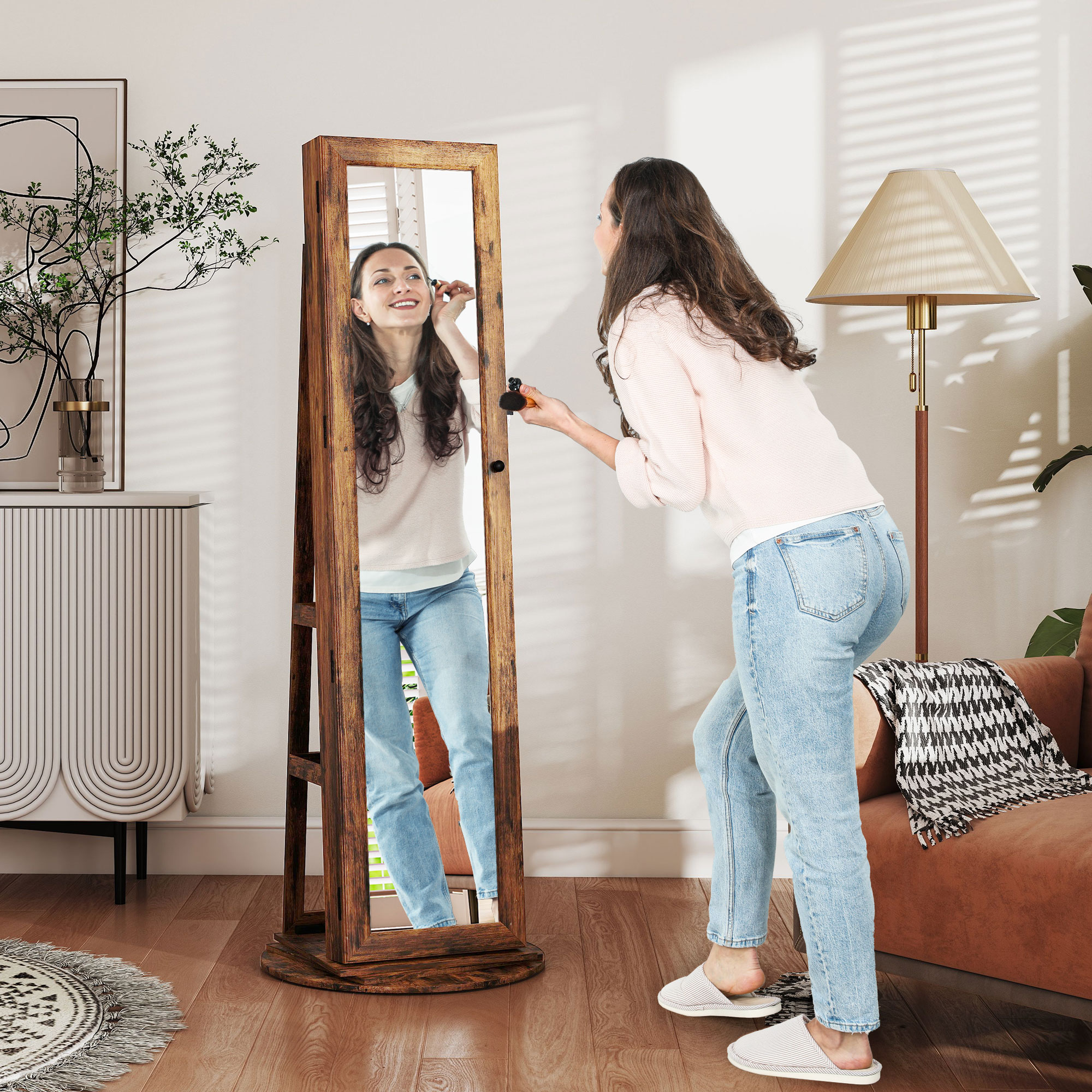 HOMCOM Schmuckschrank Ganzkörperspiegel 360° drehbar, Schmuckschrank mit Sc günstig online kaufen