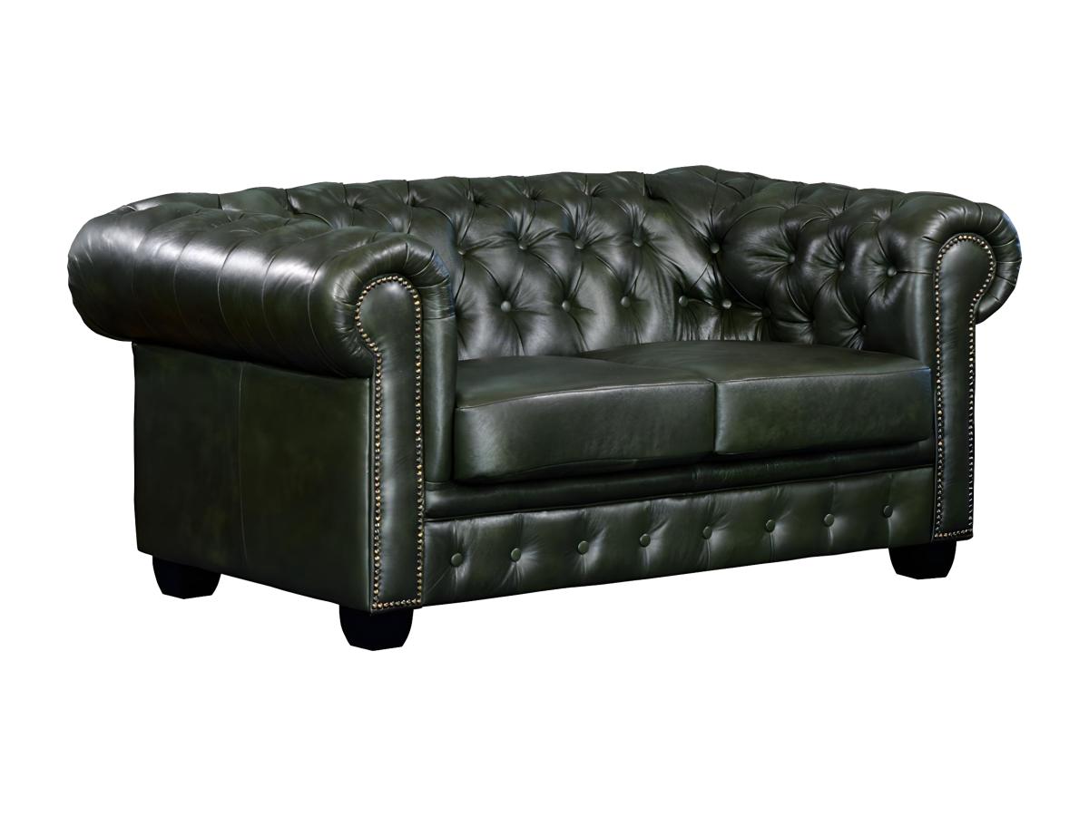 Chesterfield Ledersofa 2-Sitzer - Büffelleder - Schwarzgrün - BRENTON günstig online kaufen