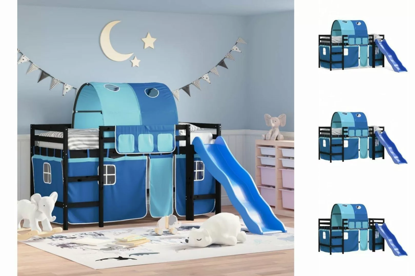 vidaXL Kinderbett Kinderhochbett mit Tunnel Blau 90x190 cm Massivholz Kiefe günstig online kaufen