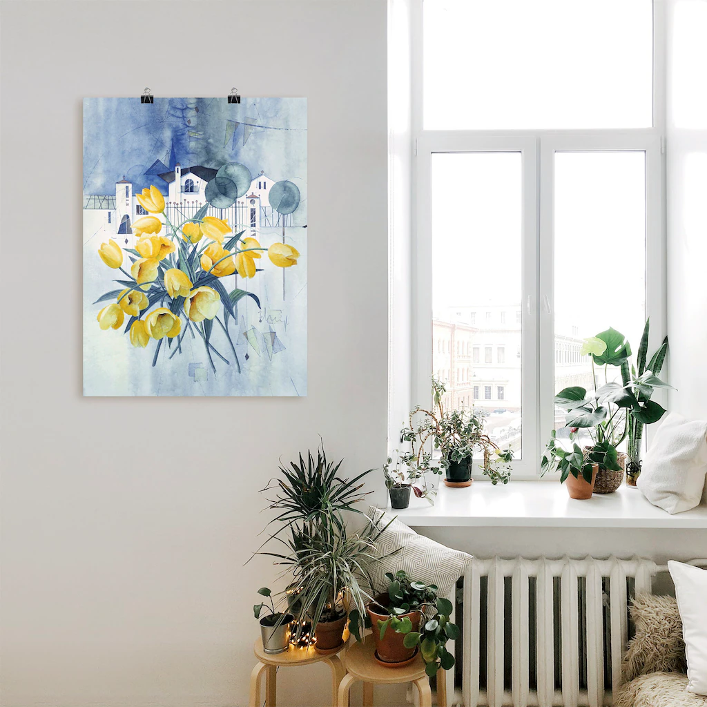 Artland Poster "Ansicht mit Tulpen", Blumen, (1 St.), als Leinwandbild, Wan günstig online kaufen