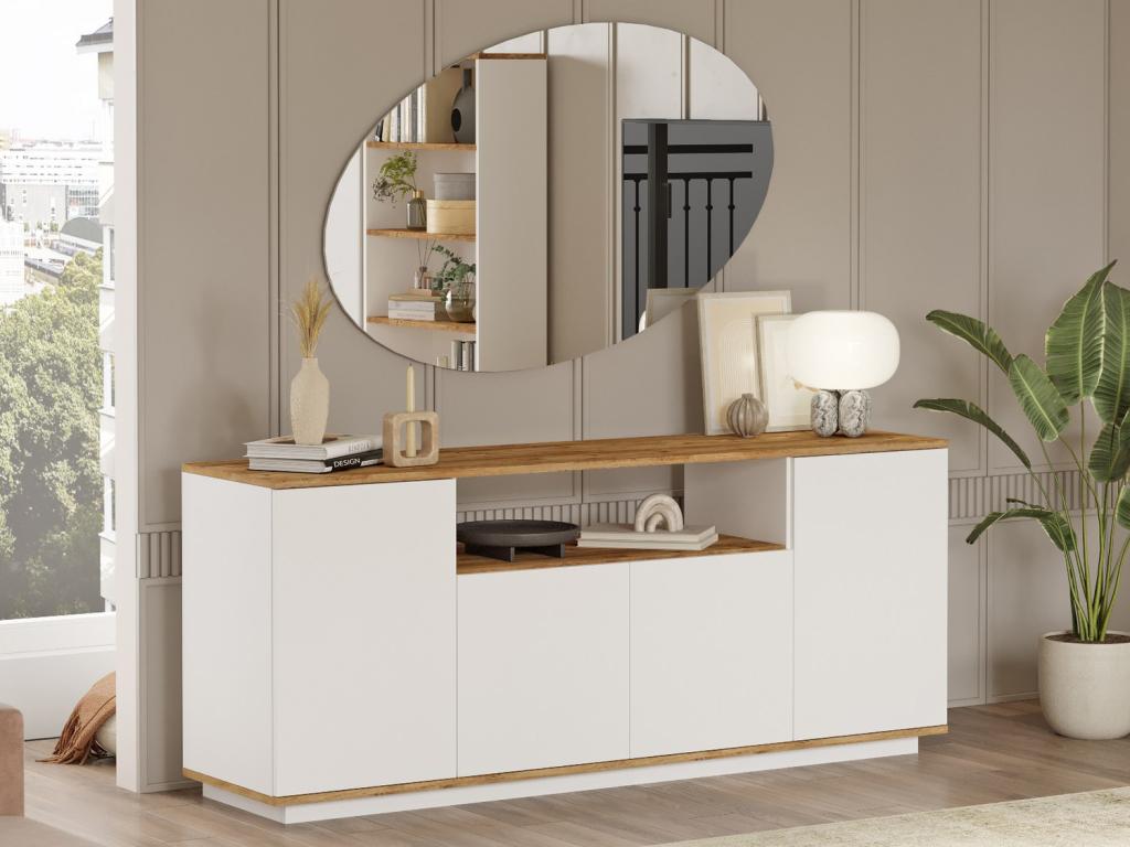 Sideboard mit 4 Türen & 1 Regal - Holzfarben hell und Weiß - LOTULA günstig online kaufen