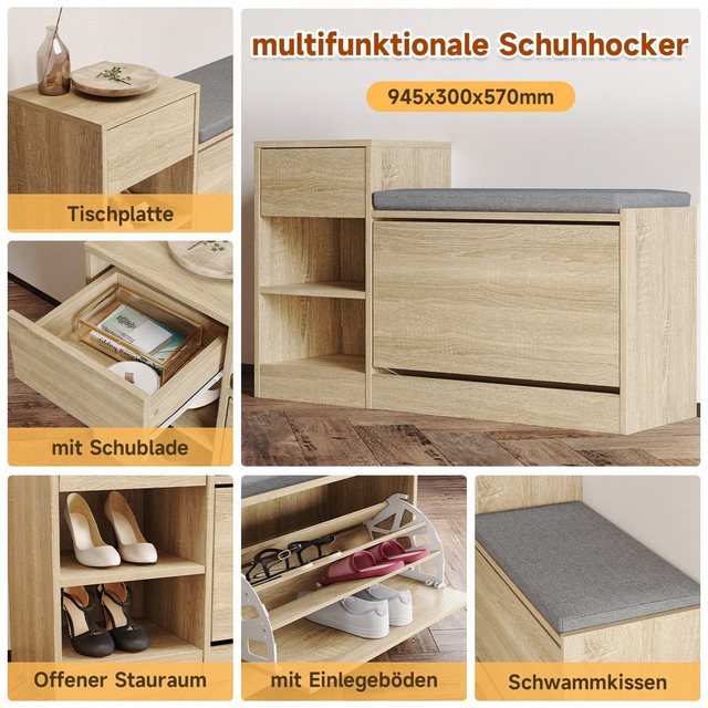 SONNI Schuhschrank Schuhschränke mit sitzbank und schubfach,94.5x30x57cm,Sc günstig online kaufen