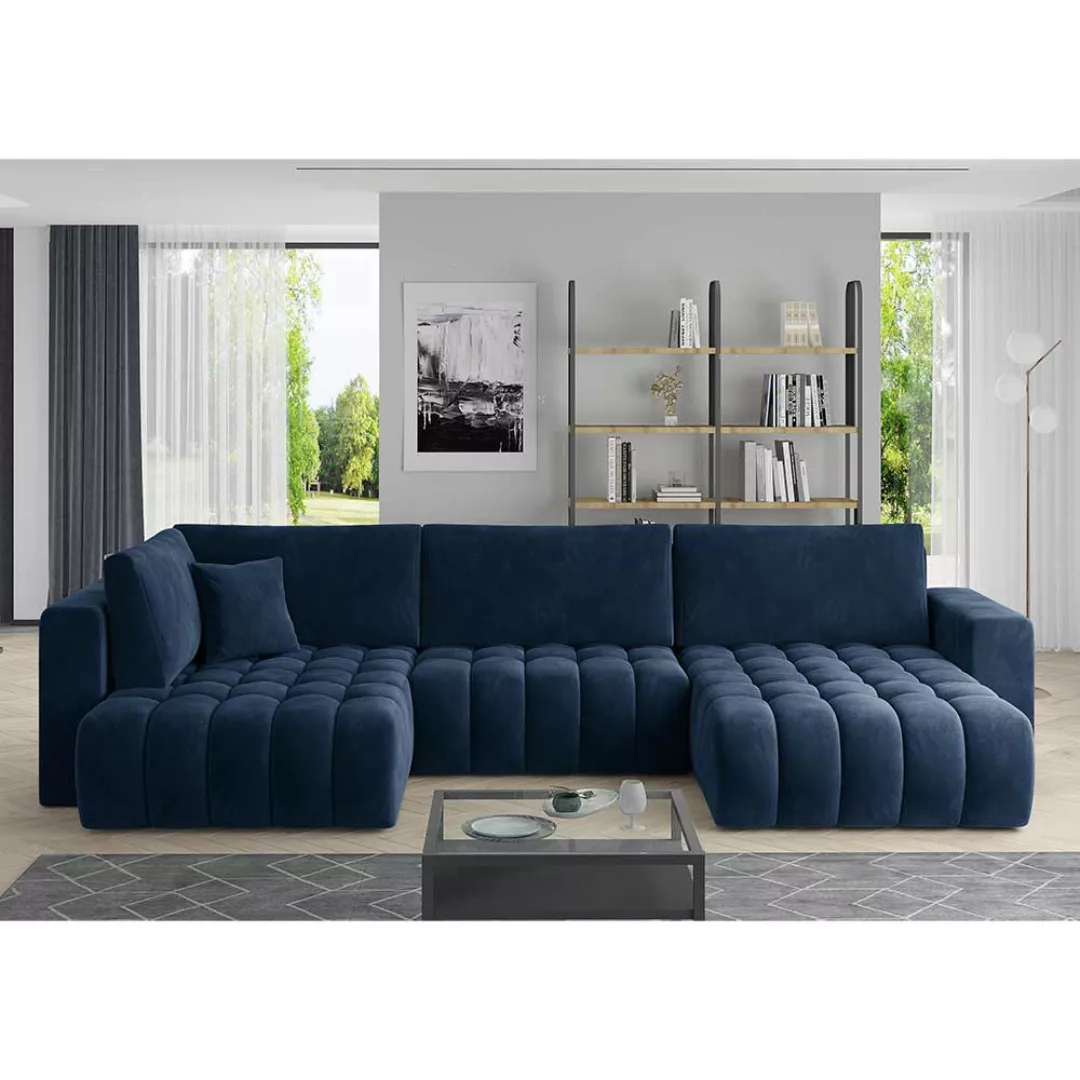 Sofa Couch in Blau mit aufwendigen Steppungen günstig online kaufen