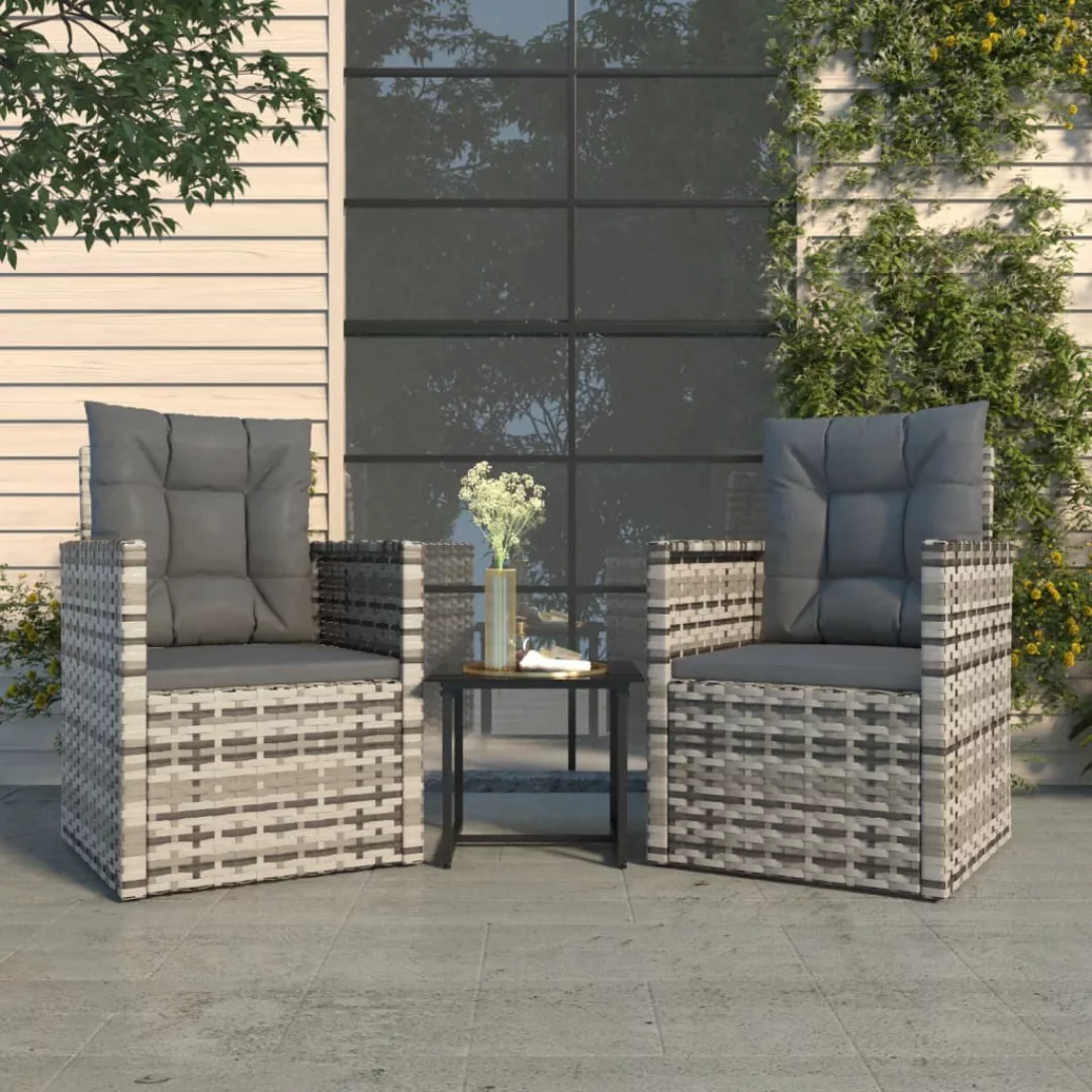 Vidaxl 3-tlg. Garten-lounge-set Mit Kissen Poly Rattan Grau günstig online kaufen