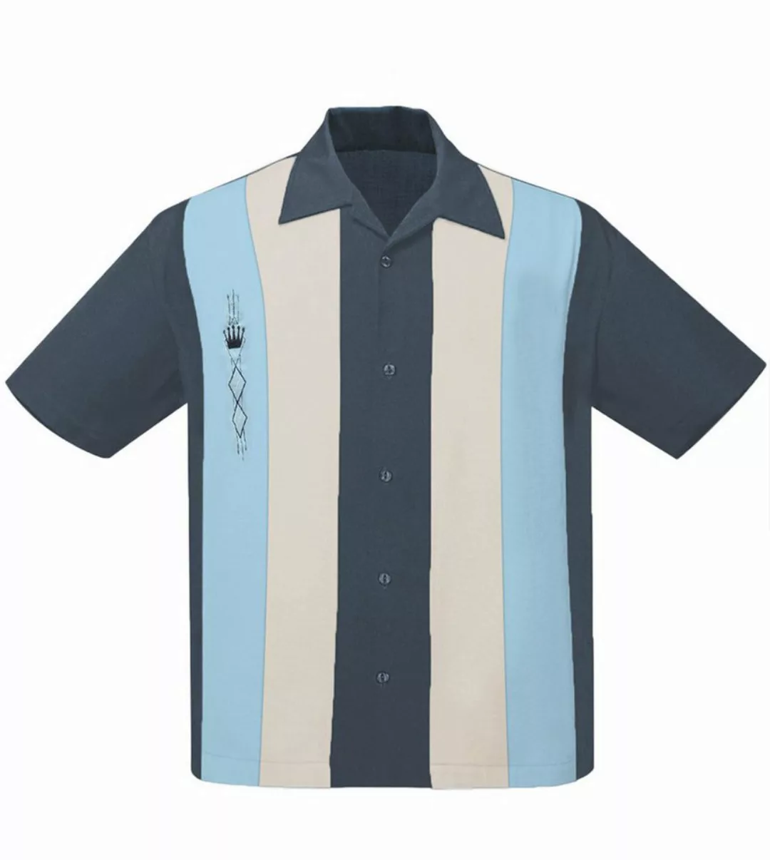 Steady Clothing Kurzarmhemd The Kingston Charcoal Cream Aqua Vintage Bowlin günstig online kaufen