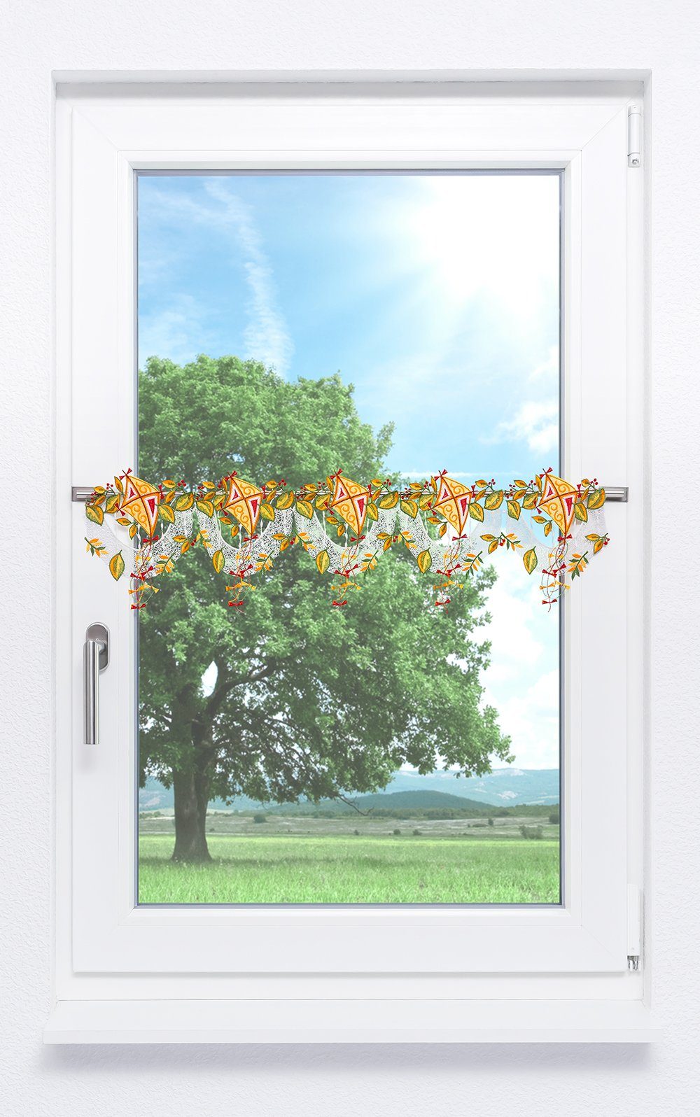 Plauener Spitze® Scheibengardine Herbstdrachen, (1 St), günstig online kaufen