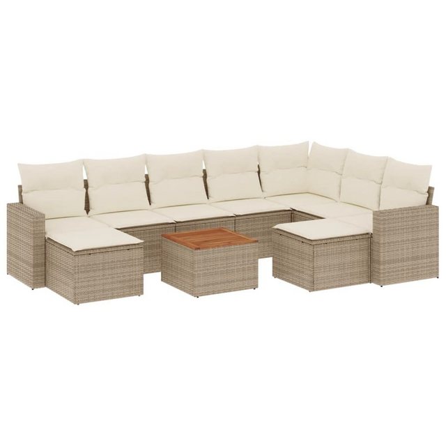 vidaXL Sofaelement 10-tlg. Garten-Sofagarnitur mit Kissen Beige Poly Rattan günstig online kaufen