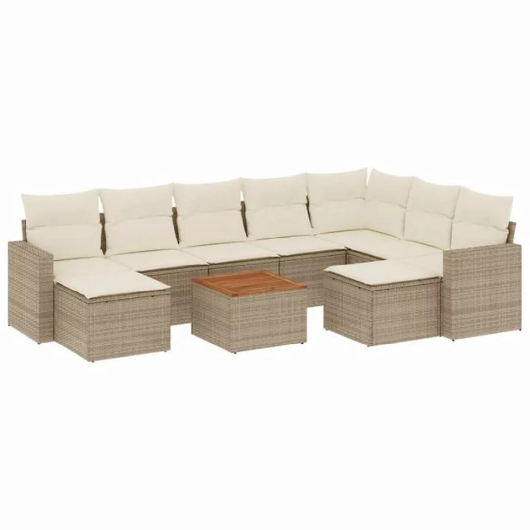 vidaXL Sofaelement 10-tlg. Garten-Sofagarnitur mit Kissen Beige Poly Rattan günstig online kaufen