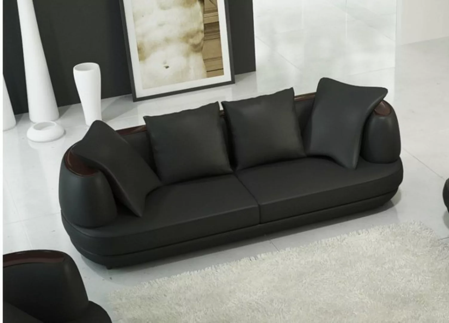 JVmoebel Sofa Designer schwarzes Sofa Coch 3 Sitzer Polster Sofas Wohnzimme günstig online kaufen