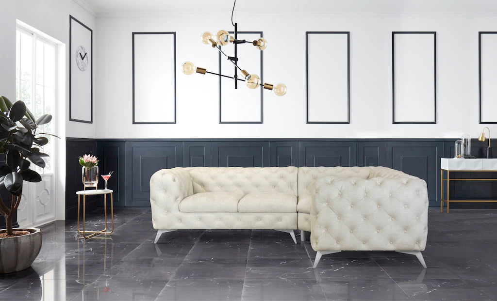Leonique Chesterfield-Sofa "Ecksofa GLYNIS L-Form mit Wellenunterfederung, günstig online kaufen