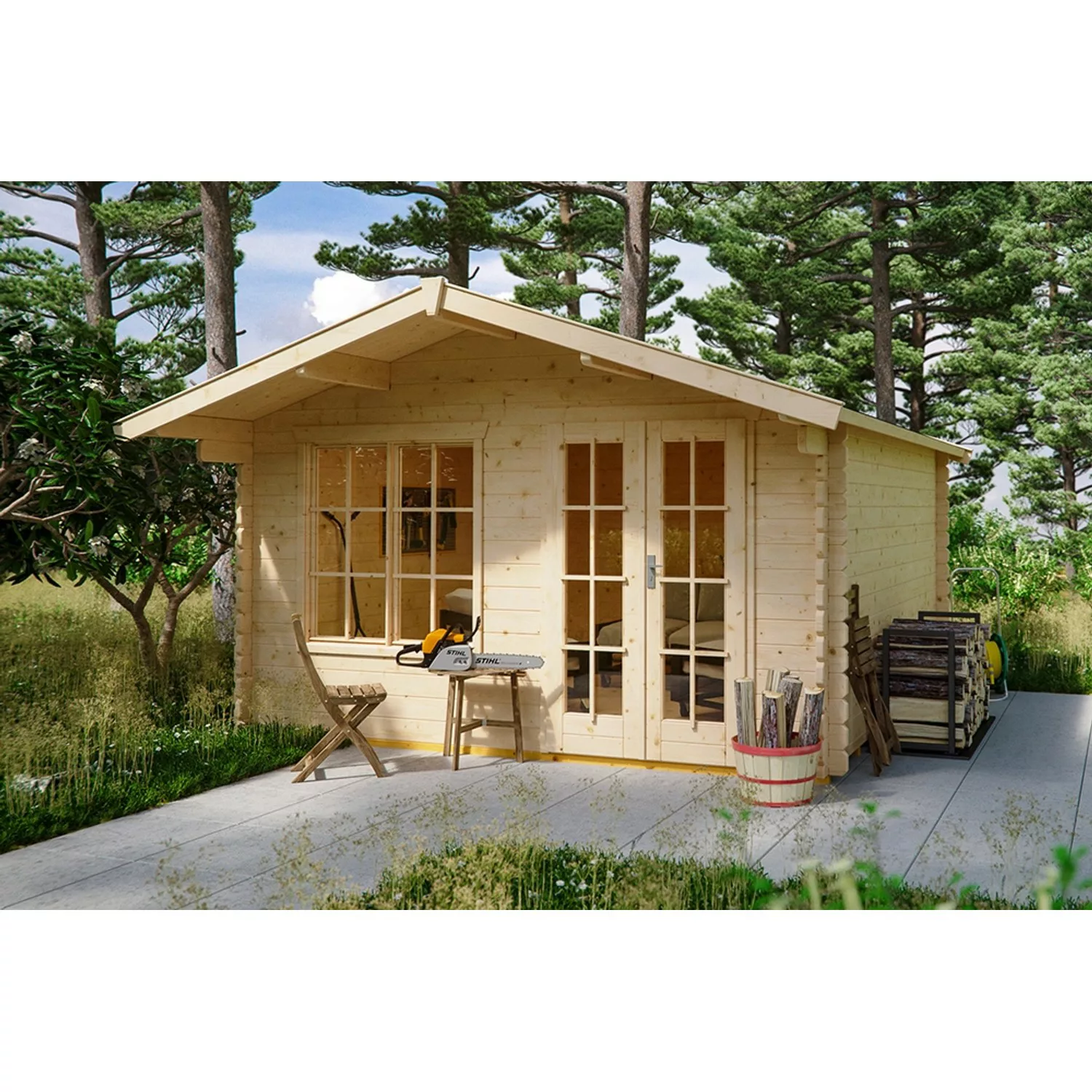 Skan Holz Holz-Gartenhaus Stavanger 1 Natur 380 cm x 300 cm günstig online kaufen