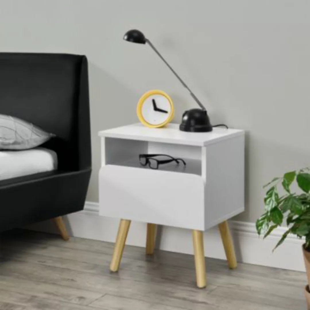 en.casa Nachttisch mit Schublade Nachtschrank Kommode Beistelltisch weiß günstig online kaufen