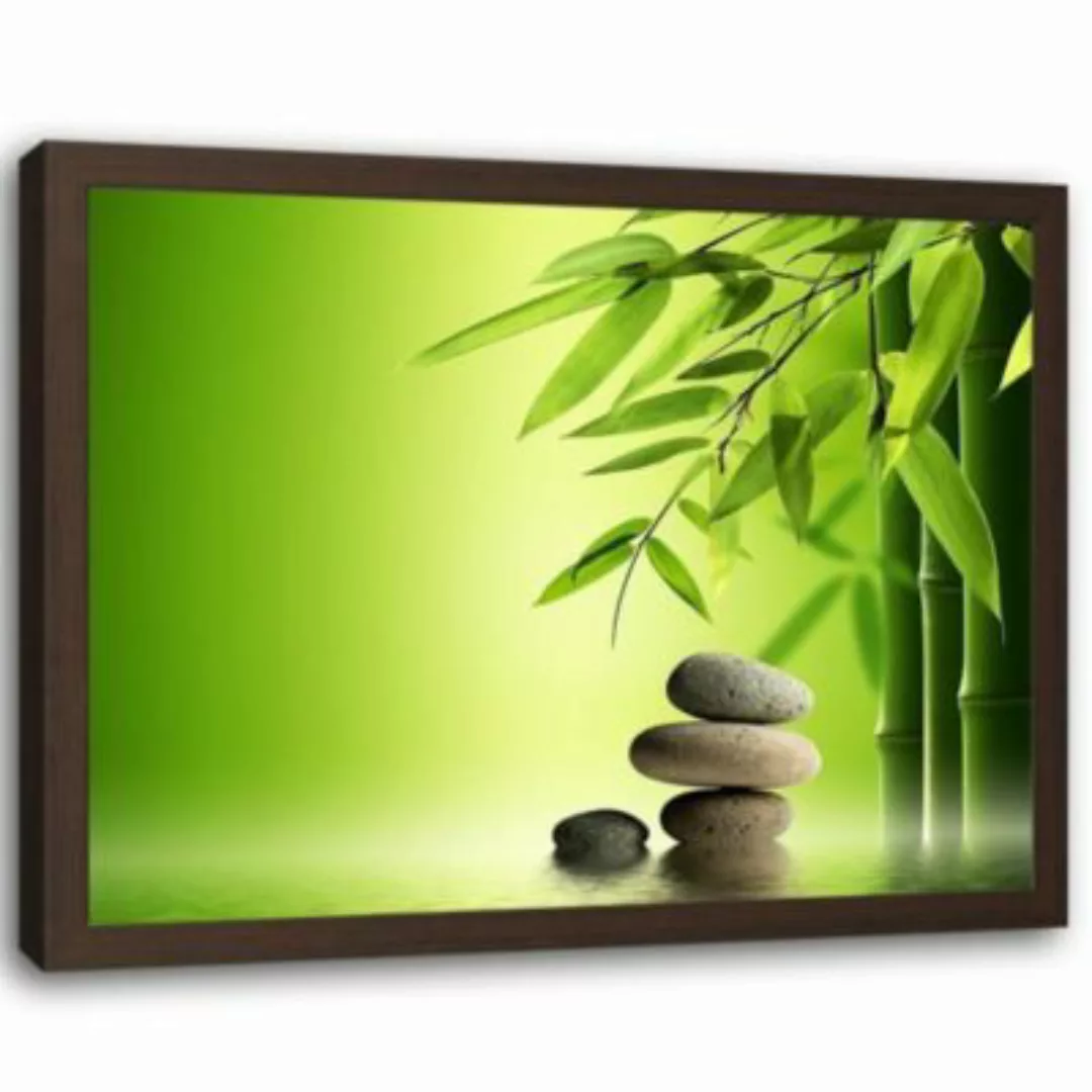 FEEBY® Kunst grünem Bambus und Zen-Steinen Leinwandbilder bunt Gr. 90 x 60 günstig online kaufen
