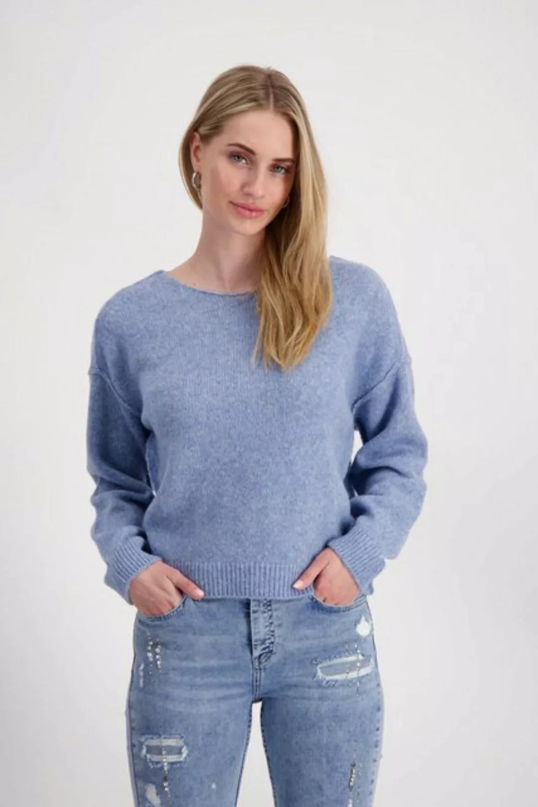 Monari Strickpullover Strickpullover mit Außennähten taubenblau günstig online kaufen