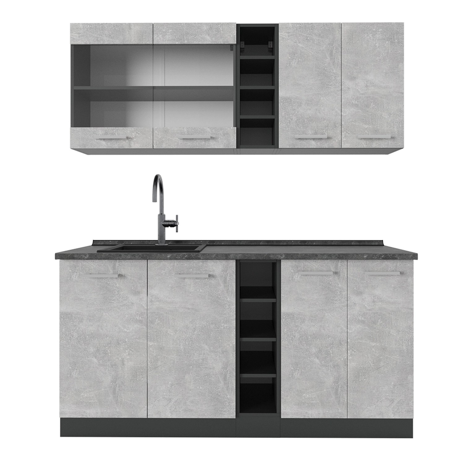 Vicco Küchenzeile R-Line, Beton/Anthrazit, 160 cm, günstig online kaufen