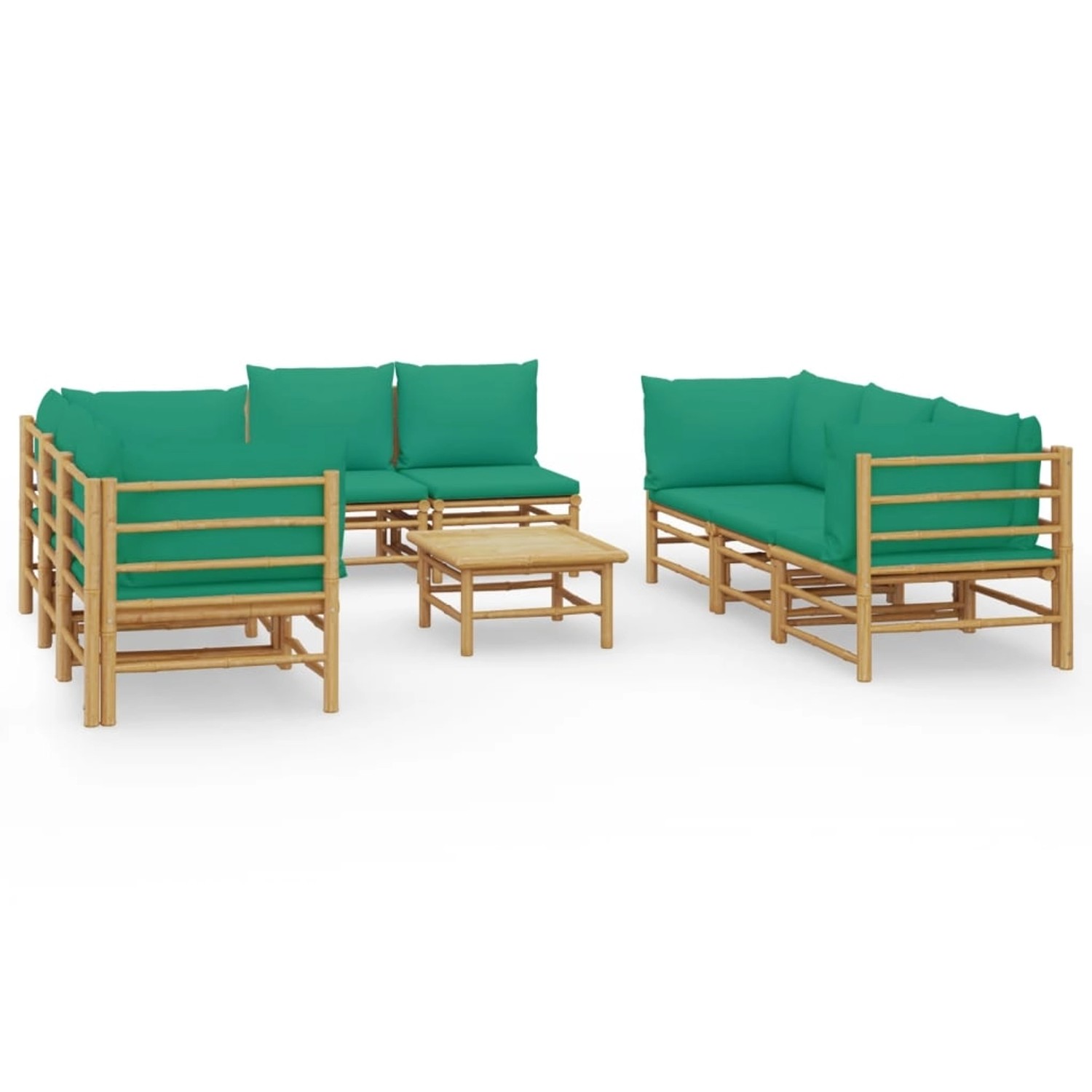 Vidaxl 9-tlg. Garten-lounge-set Mit Grünen Kissen Bambus günstig online kaufen