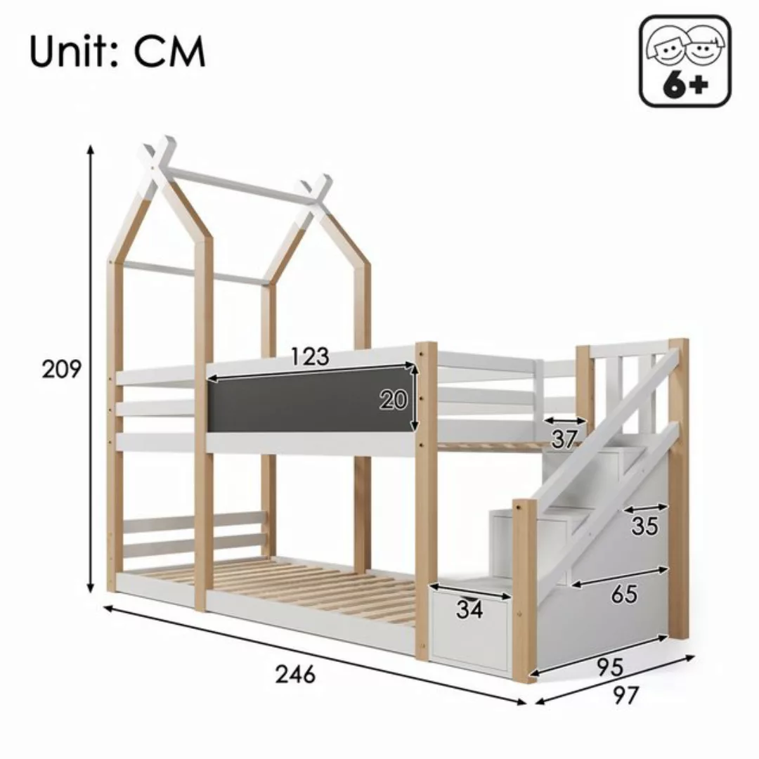 Merax Etagenbett, mit Tafeln und Treppen, Kinderbett 90x200cm, Hausbett Hoc günstig online kaufen