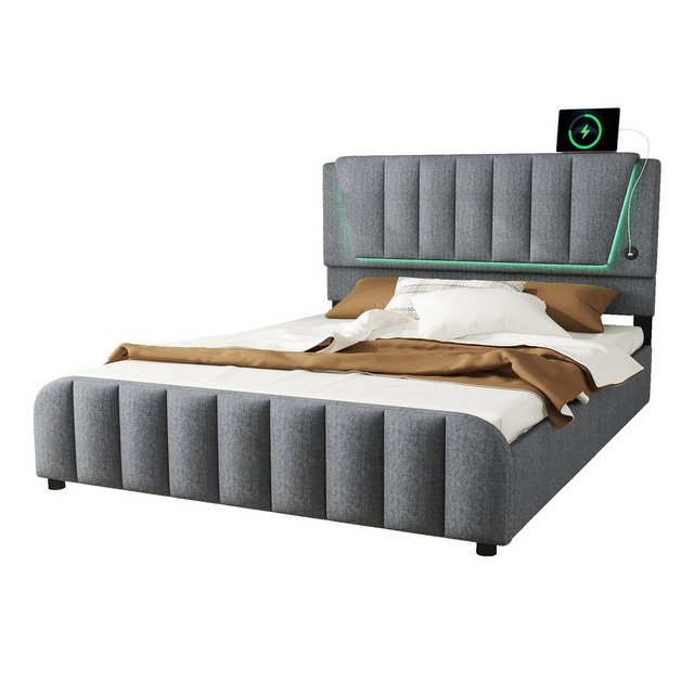 Flieks Polsterbett, LED Doppelbett 160x200cm mit 4 Schubladen und verstellb günstig online kaufen