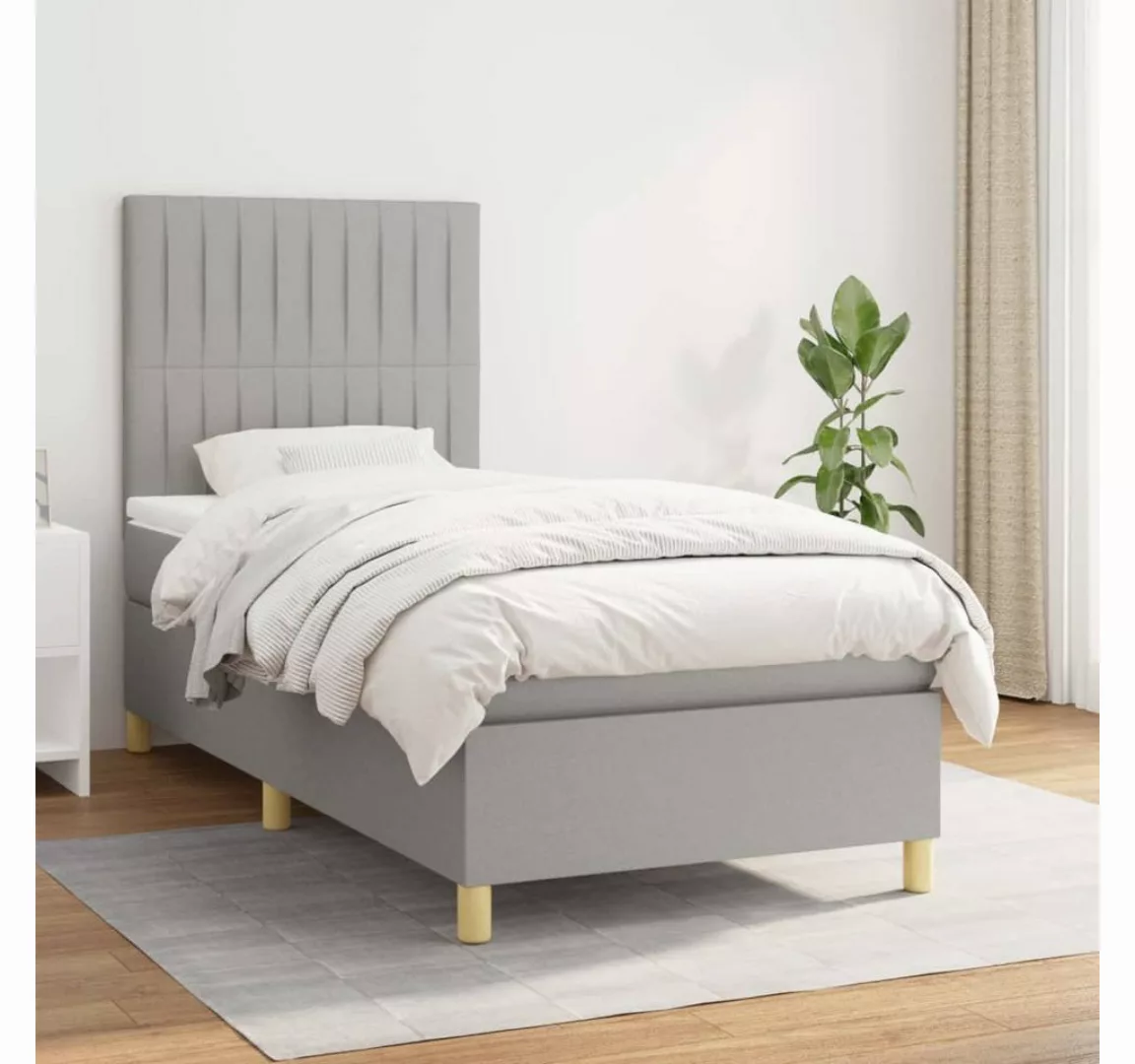 furnicato Bett Boxspringbett mit Matratze Hellgrau 90x200 cm Stoff günstig online kaufen