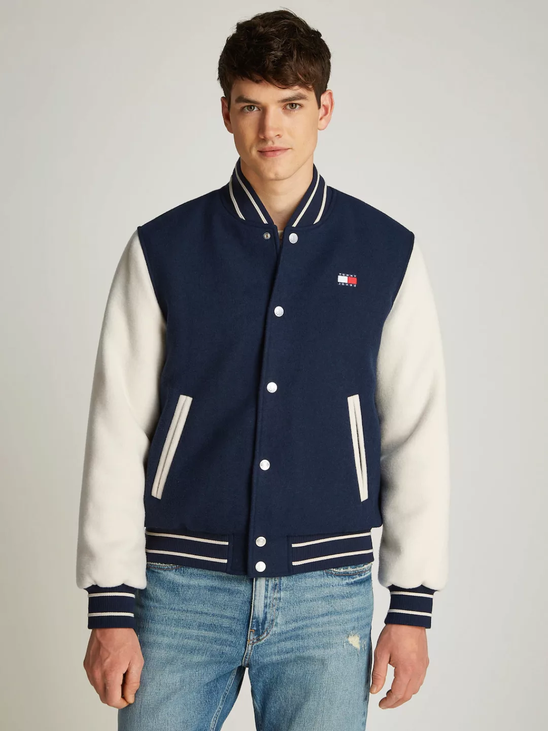 Tommy Jeans Bomberjacke "TJM WOOL BLEND VARSITY JKT EXT", mit Colorblock-De günstig online kaufen