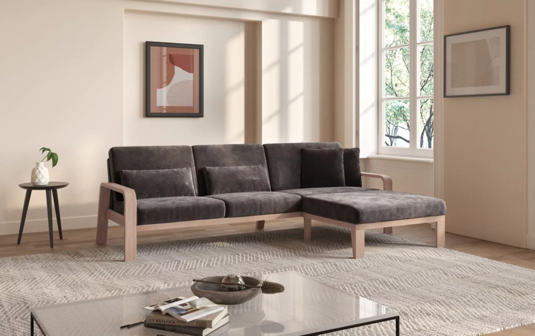 sit&more Ecksofa »Kolding L-Form«, Armlehnen aus Buchenholz in natur, versc günstig online kaufen