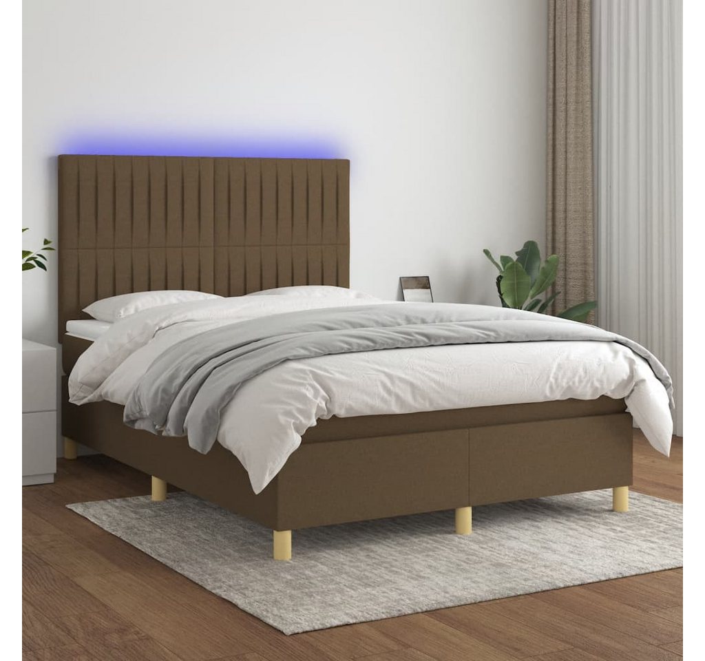 vidaXL Boxspringbett Boxspringbett mit Matratze LED Dunkelbraun 140x190 cm günstig online kaufen